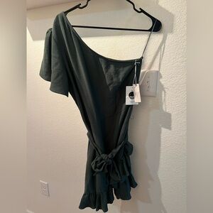 Anthropologie One Shoulder Dress in Forest Green